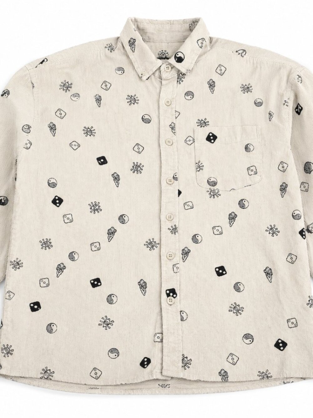 Sage Green Corduroy Shirt With Doodles Pattern | Brand Name Forever 21 | M